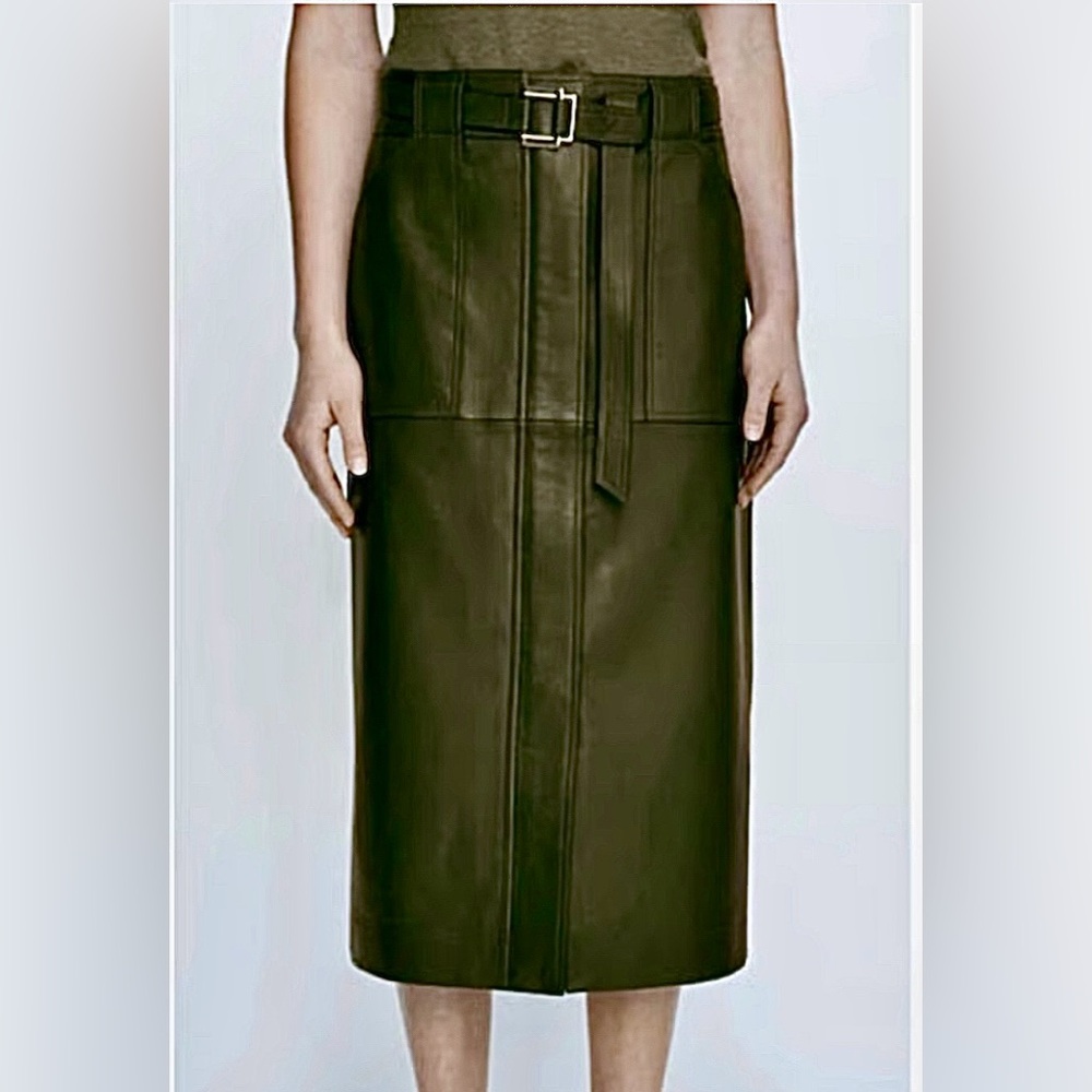 Massimo Dutti Leather Midi Skirt NWT